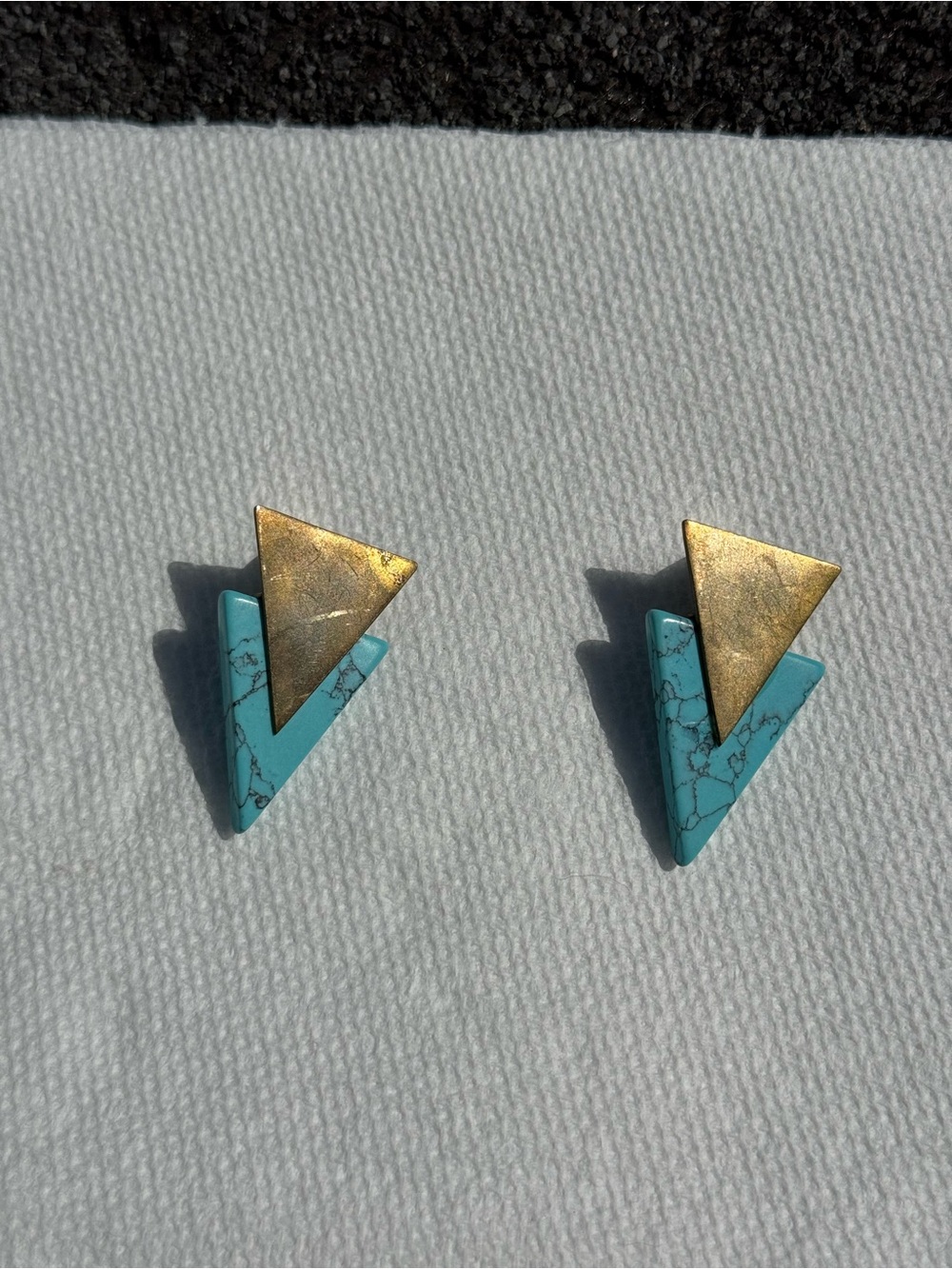 Gold Brass Triangle Turquoise Stone Ear Weights Gauges Earrings - Women Jewelry